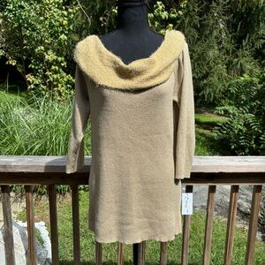 NWT gold scoop neck top sweater ribbed metallic collar women’s size XL ny coll